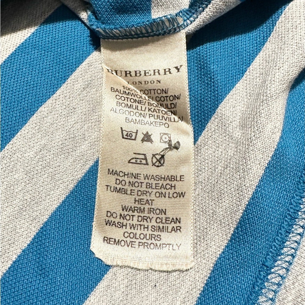 Burberry London Men’s Teal and White Striped Polo Shirt, Size L - Picture 4 of 6